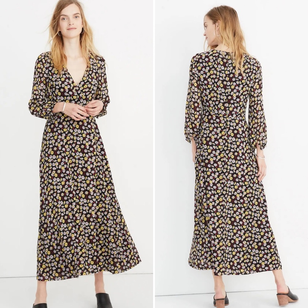 Madewell Wrap-Front V-Neck Maxi Dress in French Floral True Black Size 2